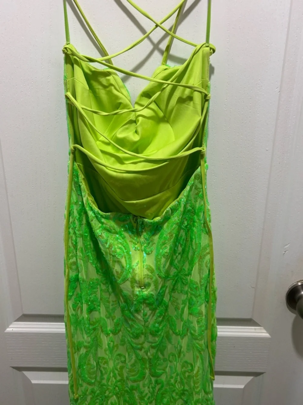 Windsor Neon Green Sequin Cowl Neck Prom Dress - Picture 3 of 4